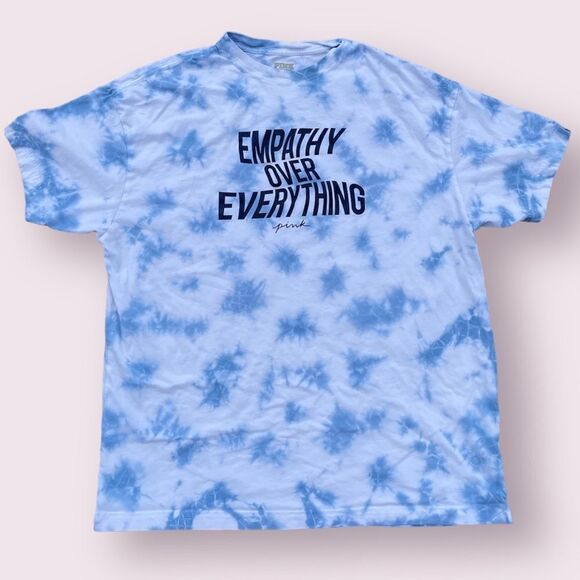 PINK Empathy Over Everything Blue Tie-Dye One Size T-Shirt - Picture 1 of 3